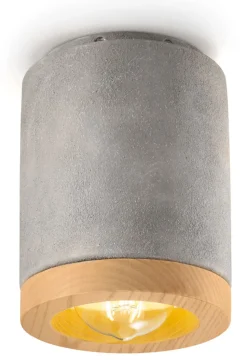 Deckenleuchte Beton Optik E27 Keramik Holz rund Ø 12,5 cm