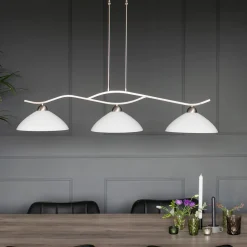 Deckenleuchte blendarm Metall Glas in Stahl Weiß 112 cm