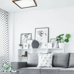 Deckenleuchte eckig B: 48 cm Holz Metall für 4x E27