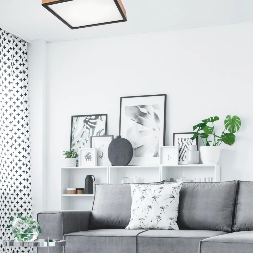 Deckenleuchte eckig B: 48 cm Holz Metall für 4x E27