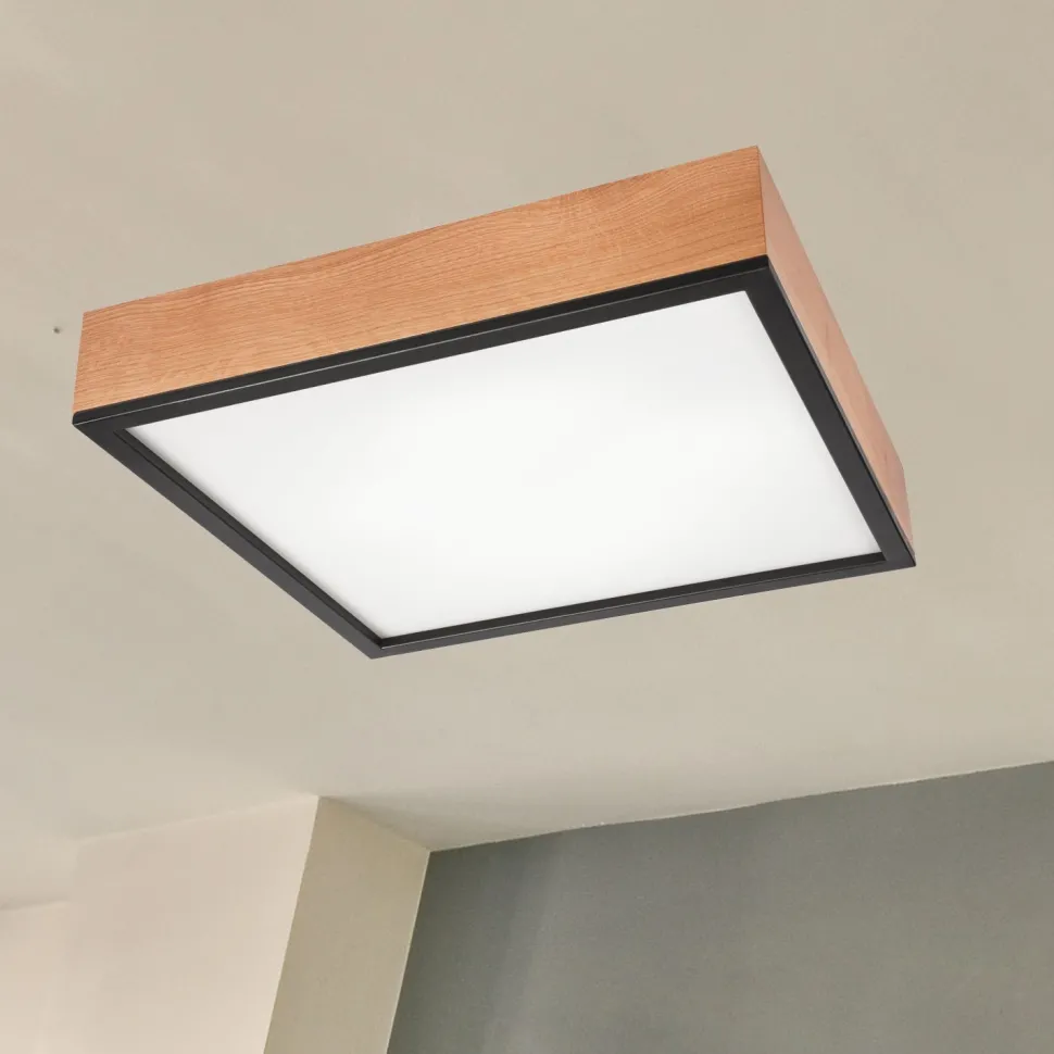 Deckenleuchte eckig B: 48 cm Holz Metall für 4x E27