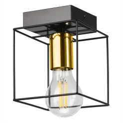 Deckenleuchte eckig klein E27 Draht Metall Würfel Schwarz Gold