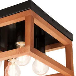 Deckenleuchte eckig Rustikal Schwarz B: 30 cm Holz Metall