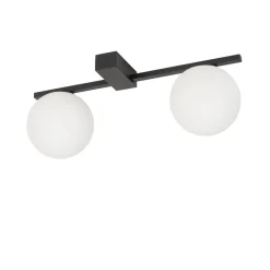 Deckenleuchte 2-flammig G9 48 cm lang Schwarz Weiß Glas Kugel