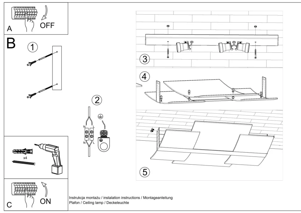 Deckenleuchte Glas Metall 61 cm lang blendarm flach 3x E27