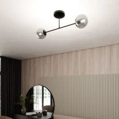 Deckenleuchte Glas Metall Grau Schwarz 55 cm 2x E14