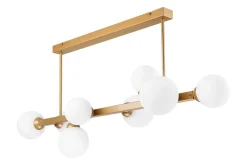 Deckenleuchte Glas Metall 102 cm lang Gold Weiß 8x G9