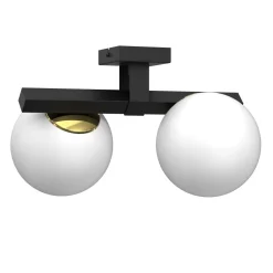 Deckenleuchte Glas satiniert Metall Schwarz Gold 34 cm