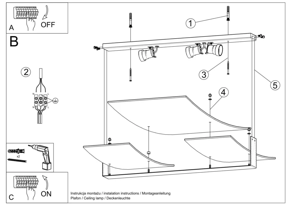 Deckenleuchte Glasschirm blendarm Weiß 3x E27 MAGO