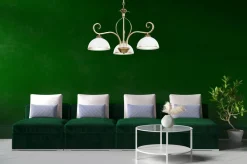 Deckenleuchte Gold Antik Weiß Glasschirm 3-flammig