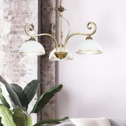 Deckenleuchte Gold Antik Weiß Glasschirm 3-flammig