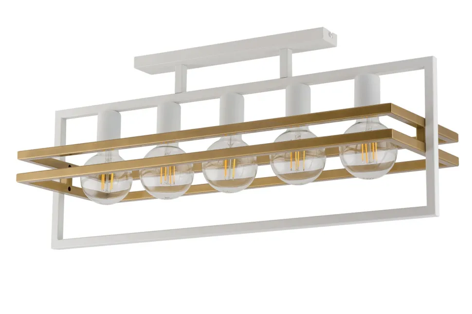 Deckenleuchte Gold Weiß Metall E27 5-flammig länglich
