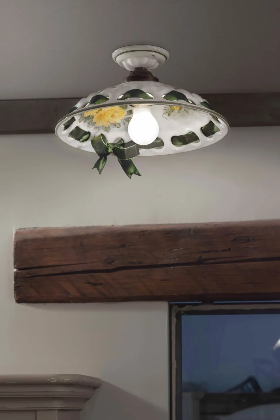 Deckenleuchte Handarbeit Keramik D: 33 cm E27 rund Landhaus