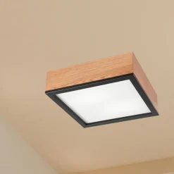 Deckenleuchte Holz B: 31 cm klein quadratisch 2x E27