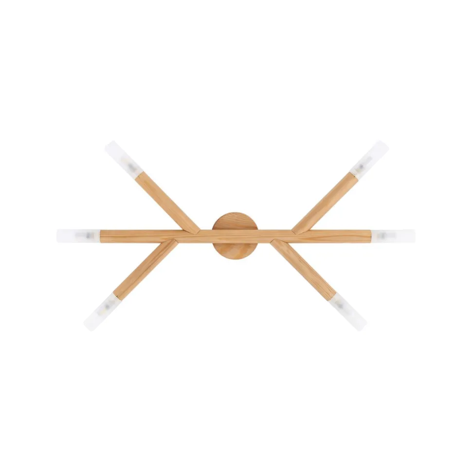 Deckenleuchte Holz Glas 66 cm lang in Kiefer Weiß 6x G9