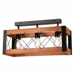 Deckenleuchte Holz Metall Rustikal L: 53 cm Schwarz 3x E27