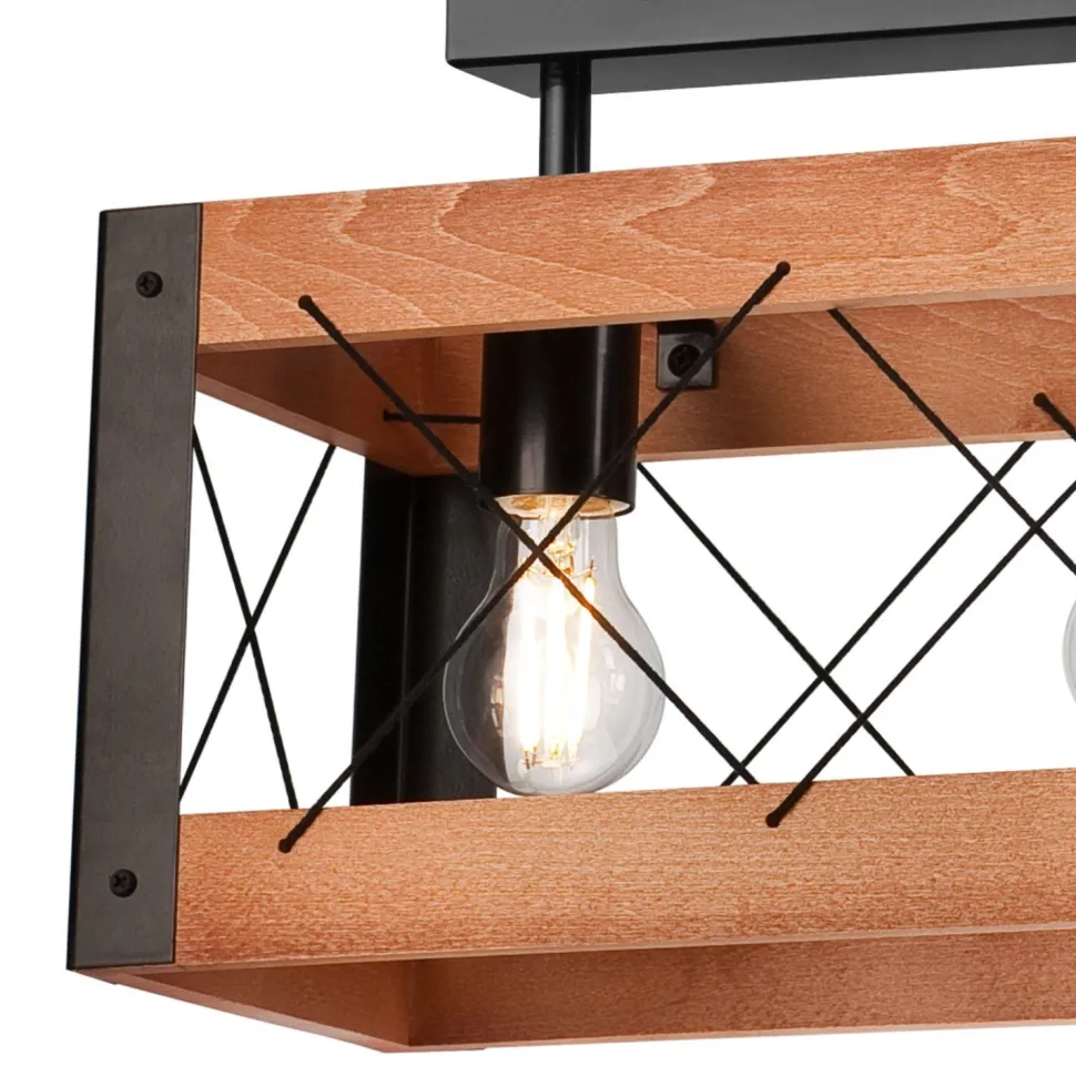 Deckenleuchte Holz Metall Rustikal L: 53 cm Schwarz 3x E27