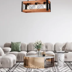 Deckenleuchte Holz Metall Rustikal L: 53 cm Schwarz 3x E27