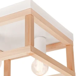 Deckenleuchte Holz Metall B: 30 cm eckig Natur Weiß 2x E27