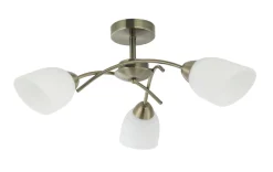 Deckenleuchte Jugendstil Glas Metall in Messing Weiß