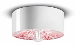 Deckenleuchte Keramik rund D: 25 cm Weiß Rot E27 Retro