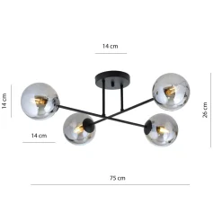 Deckenleuchte Kugel Schirme 4x E14 Grau Schwarz