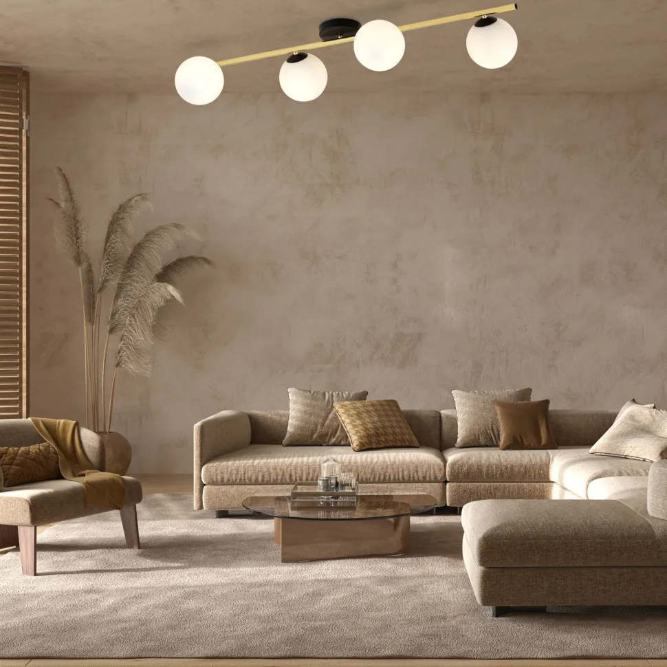 Deckenleuchte lang 100 cm in Schwarz Weiß Gold