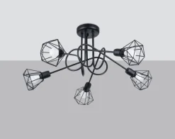 Deckenleuchte Metall 58 cm breit Drahtschirm Schwarz