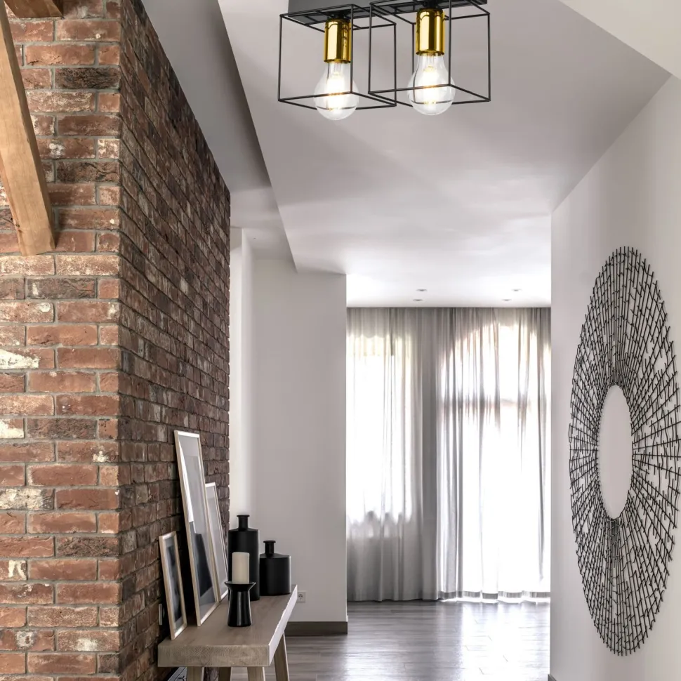 Deckenleuchte Metall 2-flammig E27 32 cm lang Schwarz Gold