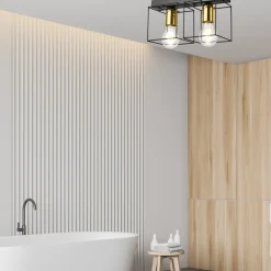 Deckenleuchte Metall 2-flammig E27 32 cm lang Schwarz Gold