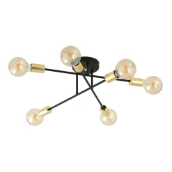 Deckenleuchte Metall 6-flammig Retro Schwarz Gold