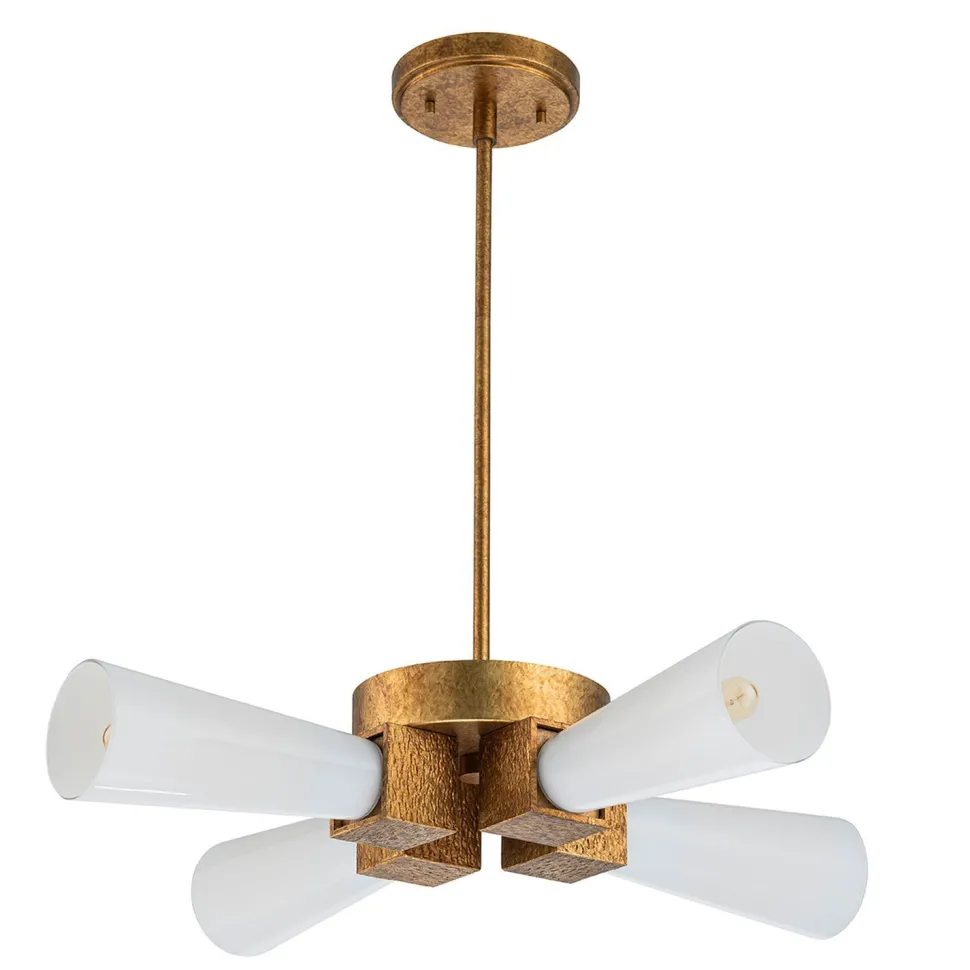 Deckenleuchte Metall Glas B: 66 cm in Gold Antik Weiß