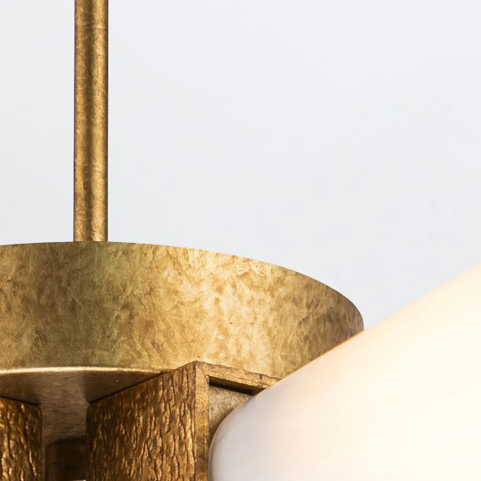 Deckenleuchte Metall Glas B: 66 cm in Gold Antik Weiß