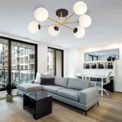 Deckenleuchte Metall Glas E14 in Schwarz Weiß Gold