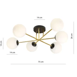 Deckenleuchte Metall Glas E14 in Schwarz Weiß Gold