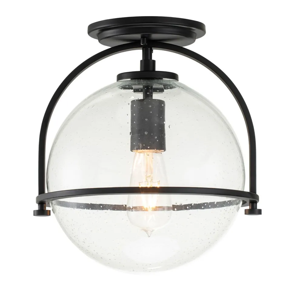 Deckenleuchte Metall Glas E27 rund Ø 28,2 cm Schwarz