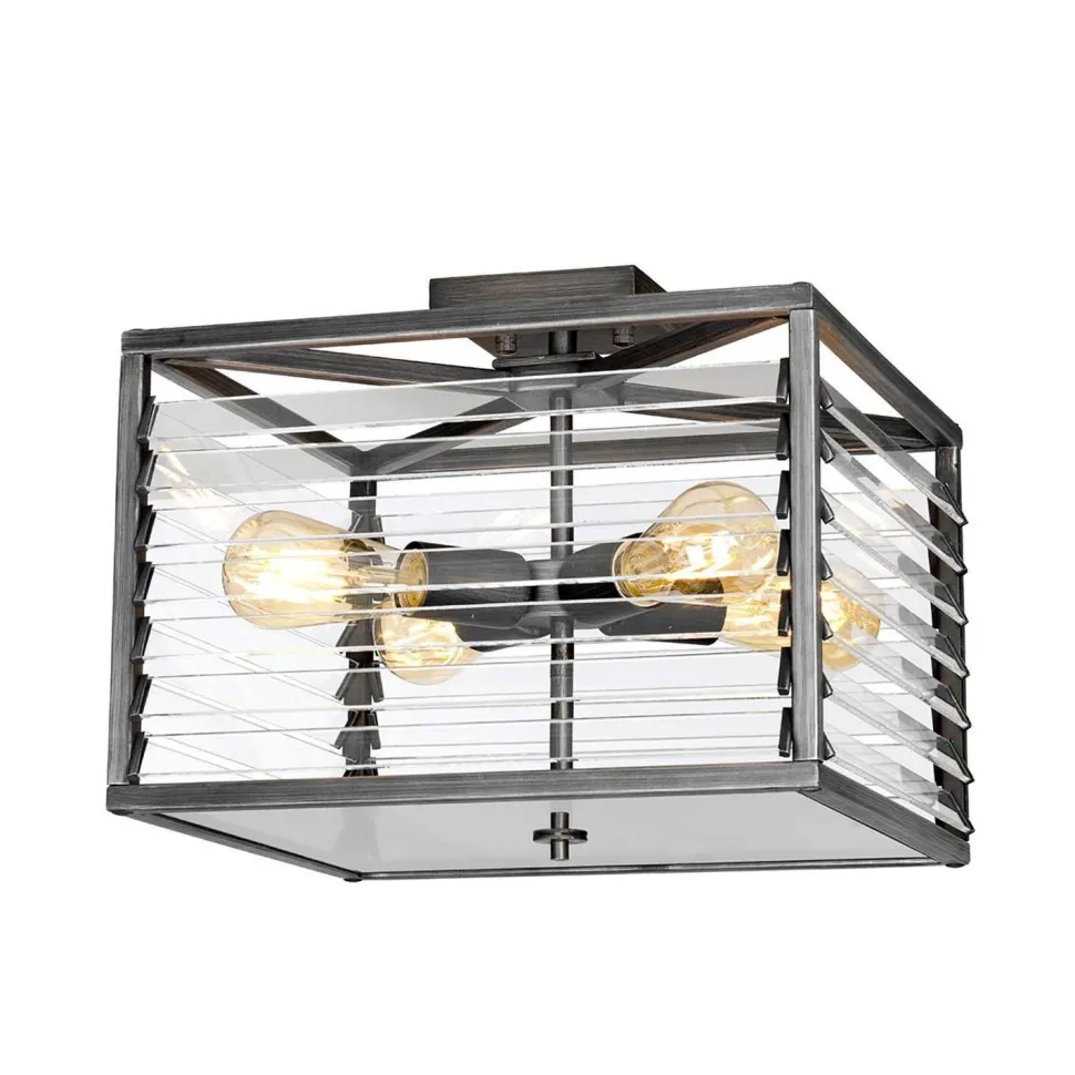 Deckenleuchte Metall Glas 39,2 cm breit Gunmetal Grau