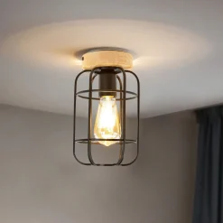 Deckenleuchte Metall Holz E27 Ø 15 cm klein