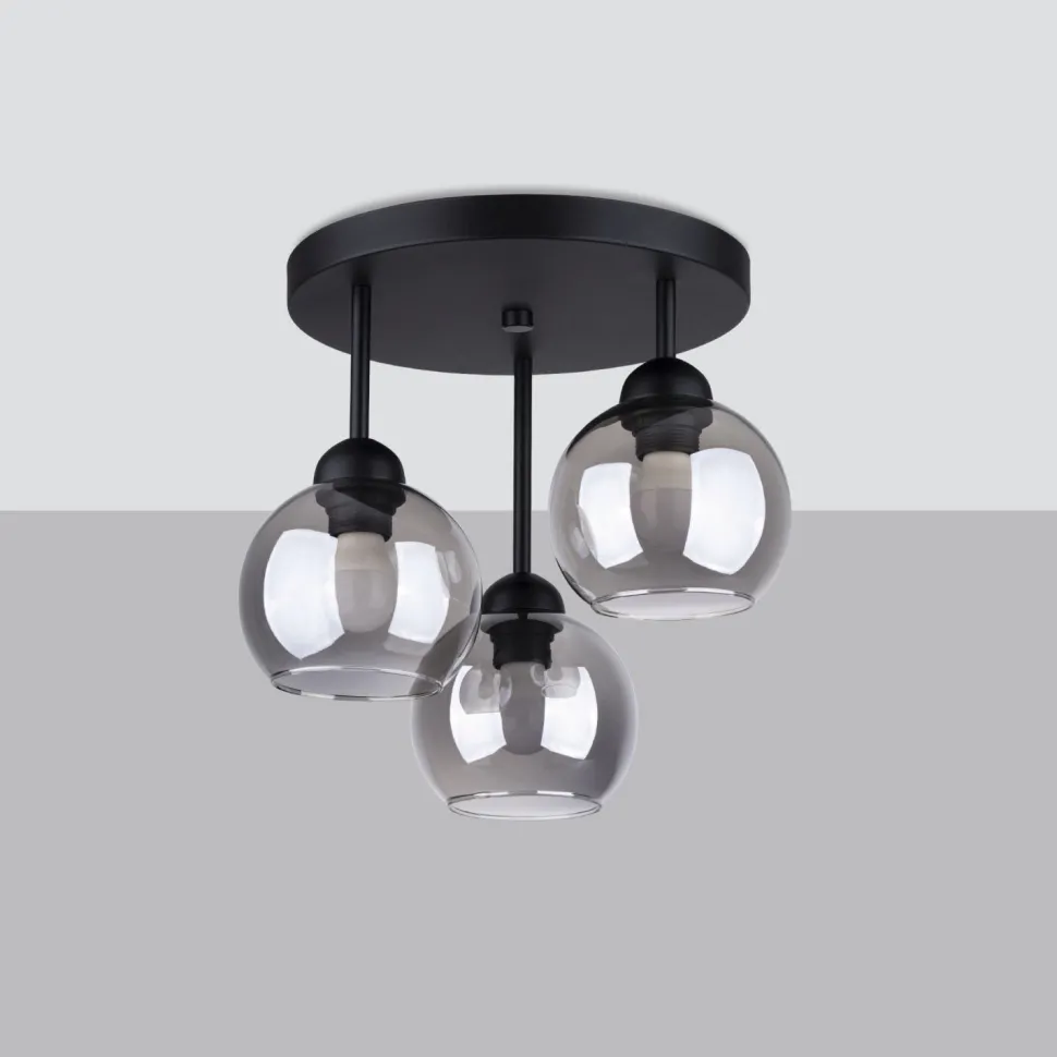 Deckenleuchte Metall Rauchglas 3-flammig Ø 35 cm E27