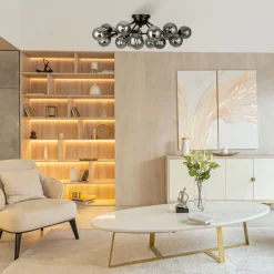 Deckenleuchte Metall Rauchglas B: 75 cm G9 Kugel Schirm