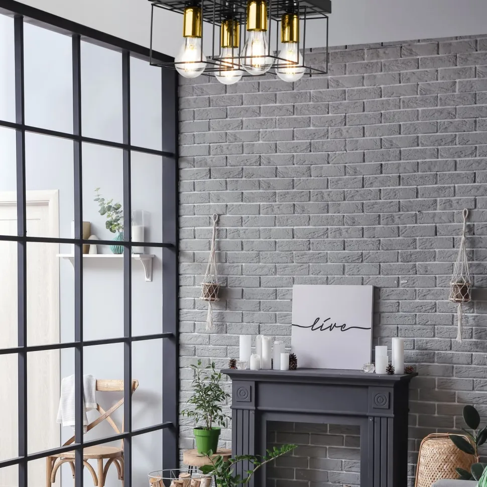 Deckenleuchte Metall Schwarz Gold B: 30 cm 4x E27 Modern