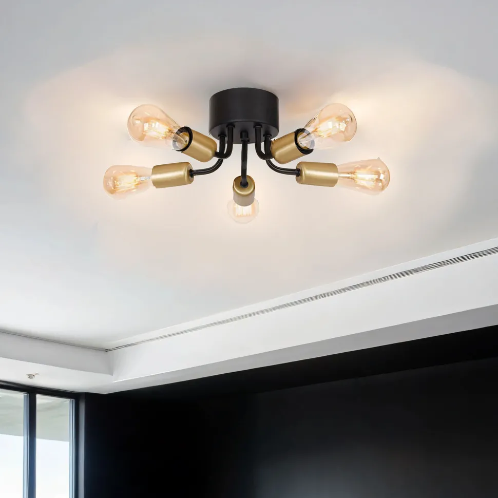 Deckenleuchte Metall Schwarz Gold Retro Design