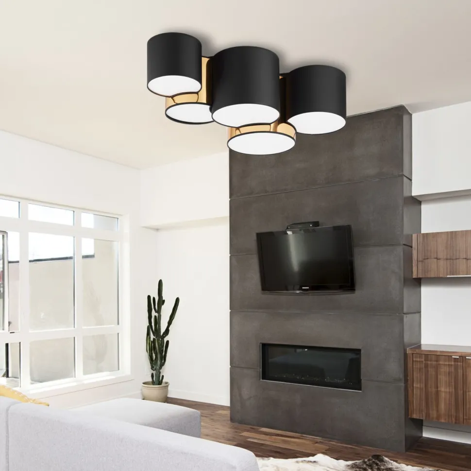 Deckenleuchte Modern 5-flammig Schwarz Gold blendarm E27