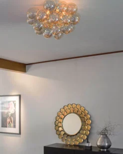 Deckenleuchte Rauchglas Metall 50 cm breit 6x G9 in Bernstein