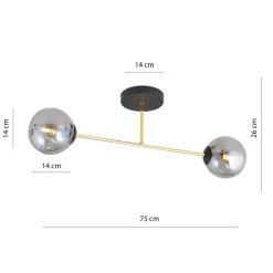 Deckenleuchte Rauchglas Metall 55 cm 2-flammig