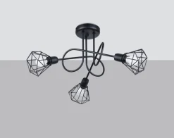 Deckenleuchte Retro Metall Schwarz 48 cm breit 3-flammig