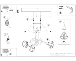 Deckenleuchte Retro Metall Schwarz 48 cm breit 3-flammig