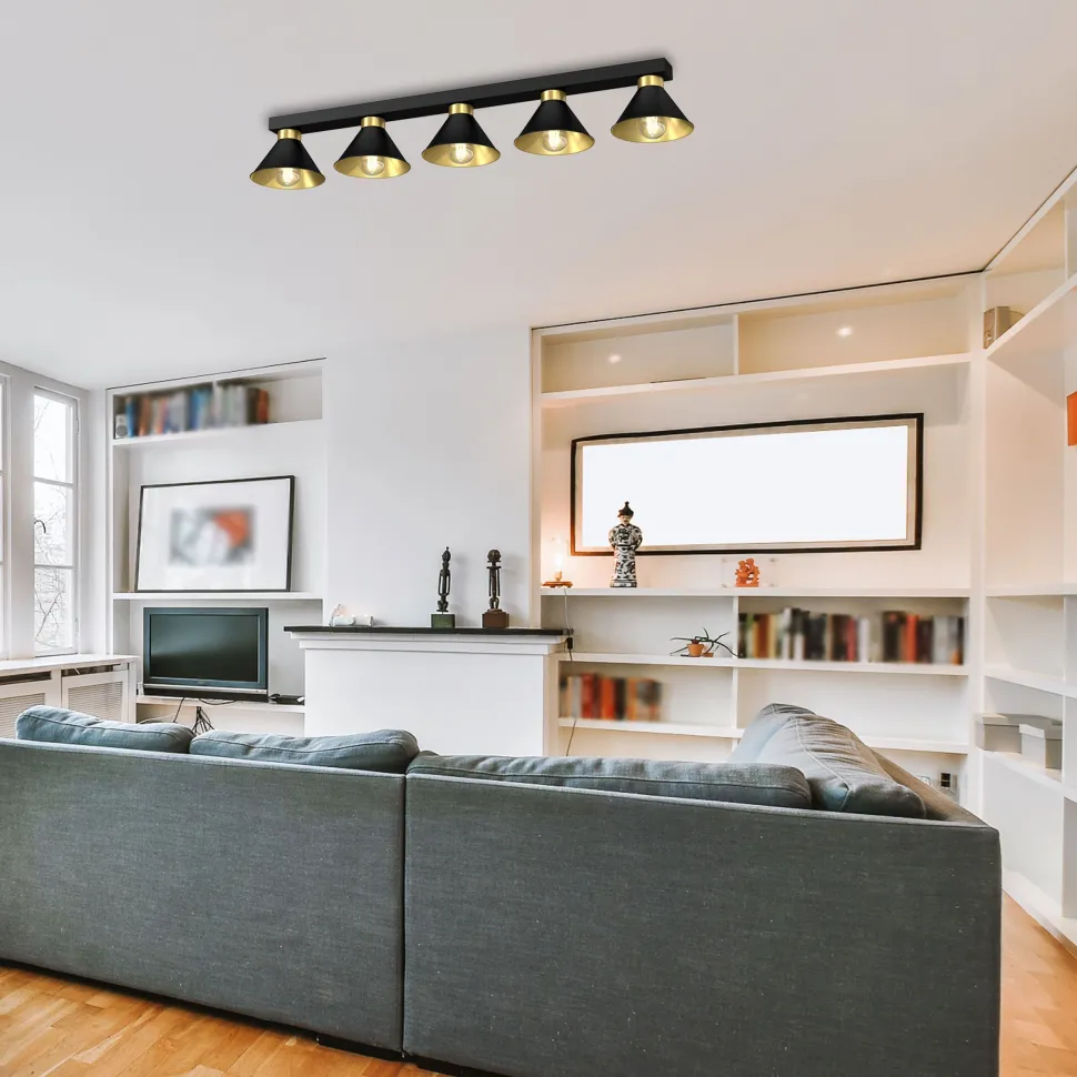 Deckenleuchte RIAN Metall 5-flammig Schwarz Gold