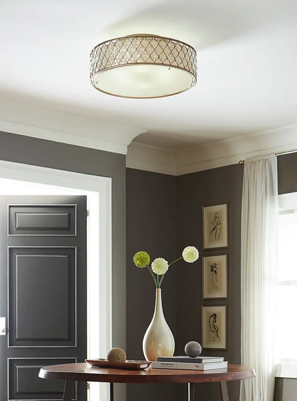 Deckenleuchte rund 76 cm in Silber Metall Kristall