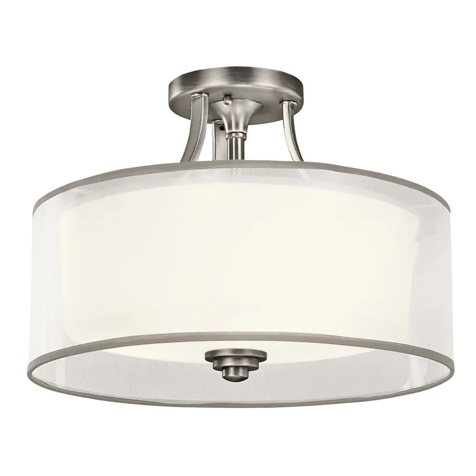 Deckenleuchte rund Weiß Zinn antik Glas Leinen Metall